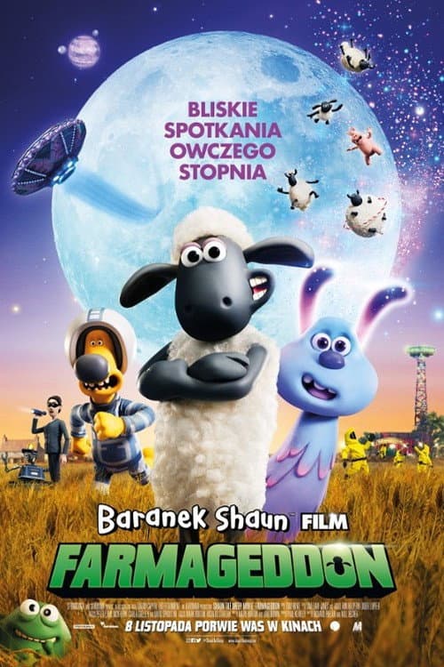 Plakat filmu: Baranek Shaun Film. Farmageddon